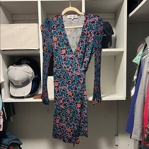 DVF Floral Wrap Dress with Pink Accents (Small)